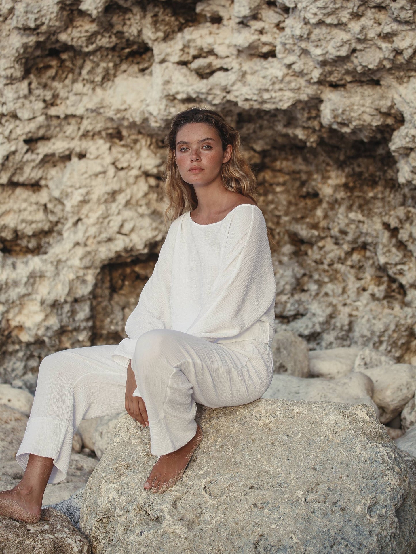 Paloma Paper Bag Pants - White | 100% Turkish Cotton Bohemia