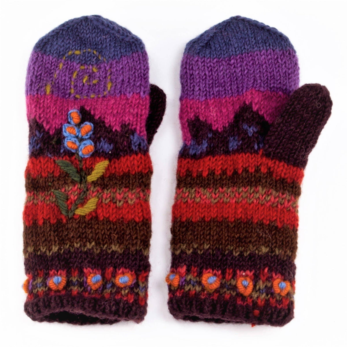 Chloe Wool Mittens – Embroidered Floral Design