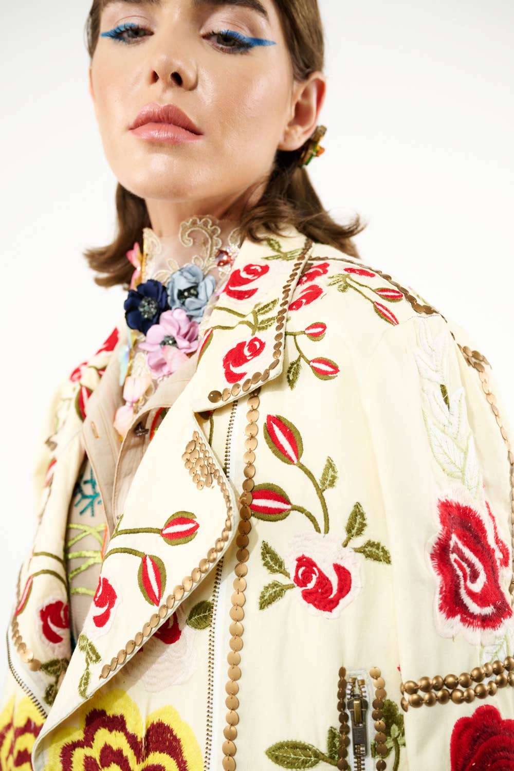 Carmen Embroidered Denim Motorcycle Jacket