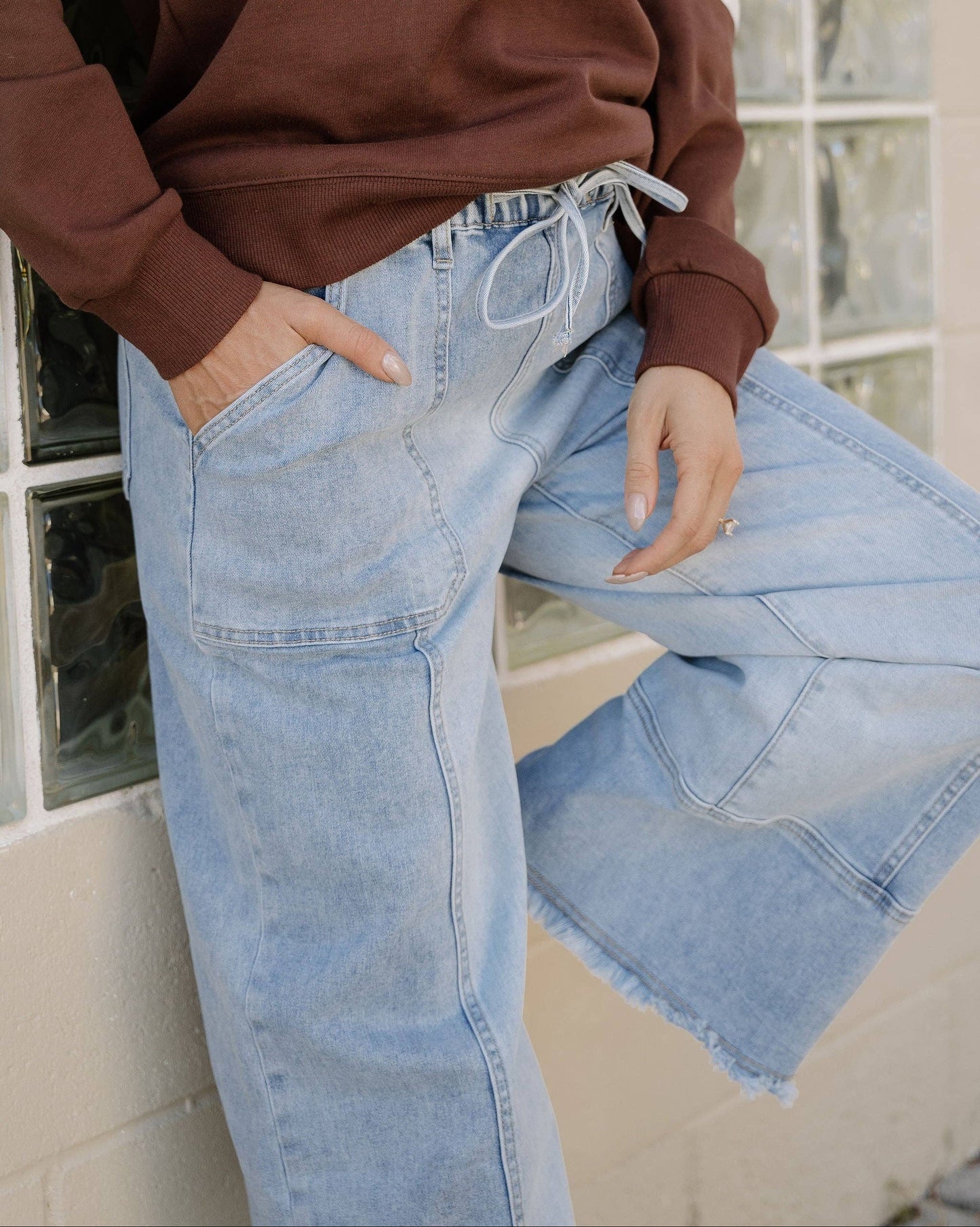 Beau Blue Cropped Jeans | Wide Leg Trousers | Raw Hem Pants