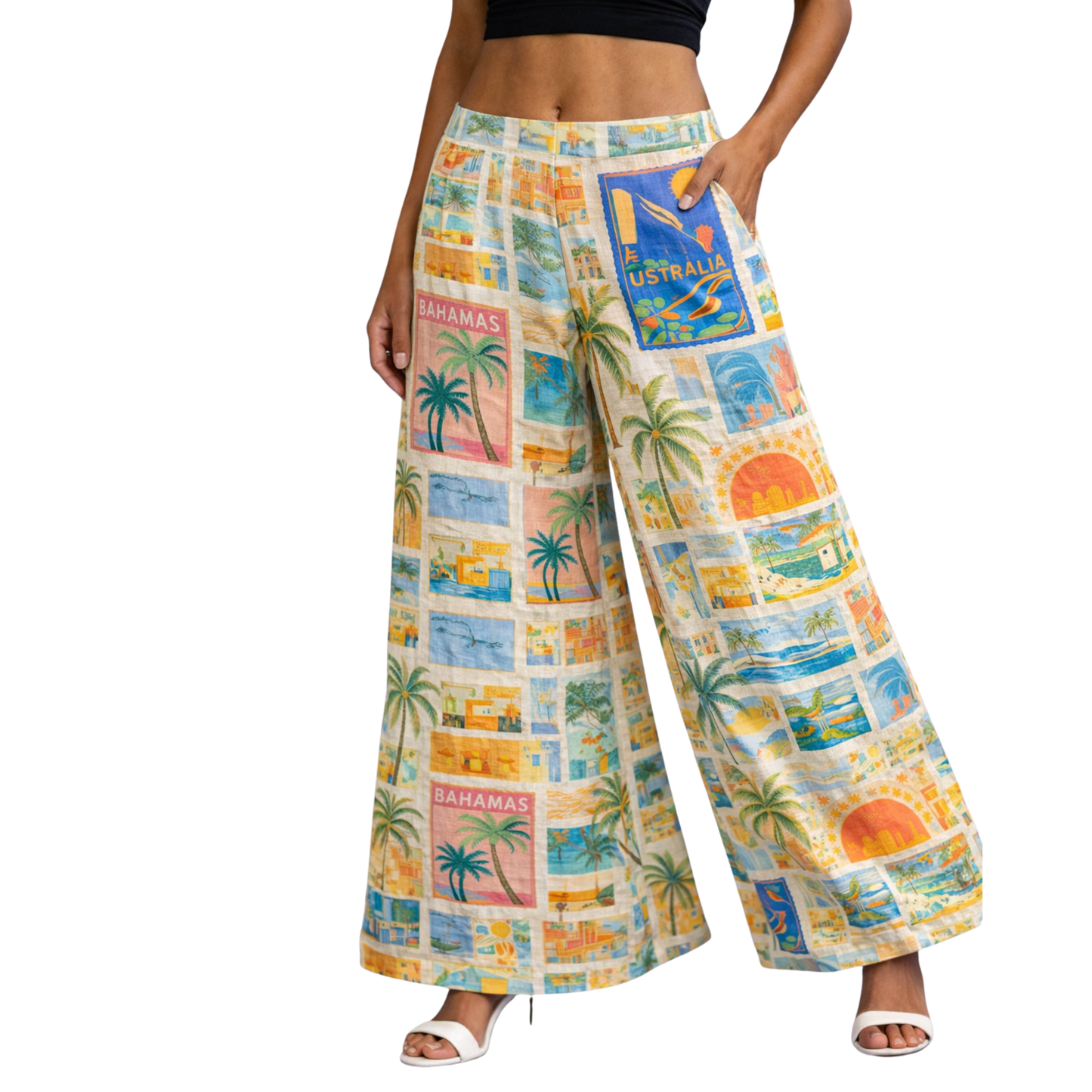 Rachel Linen Palazzo Pants – Flat Front – Artist Prints