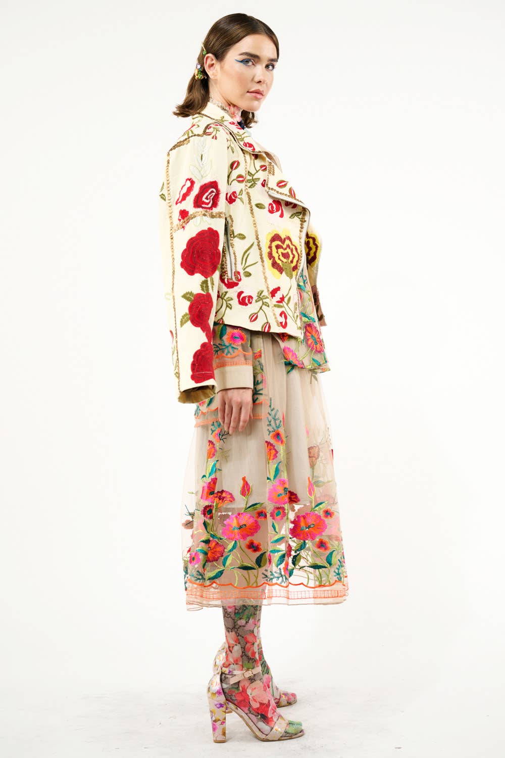 Carmen Embroidered Denim Motorcycle Jacket
