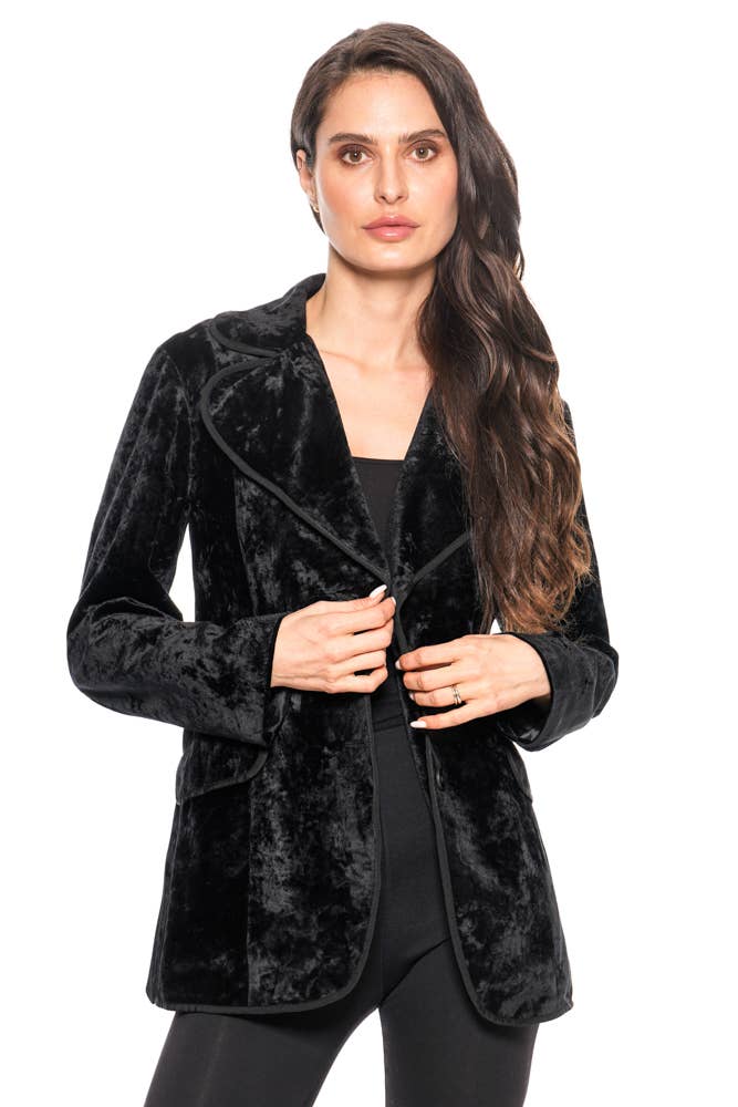"Darling" Embroidered Velvet Blazer – Black Luxe