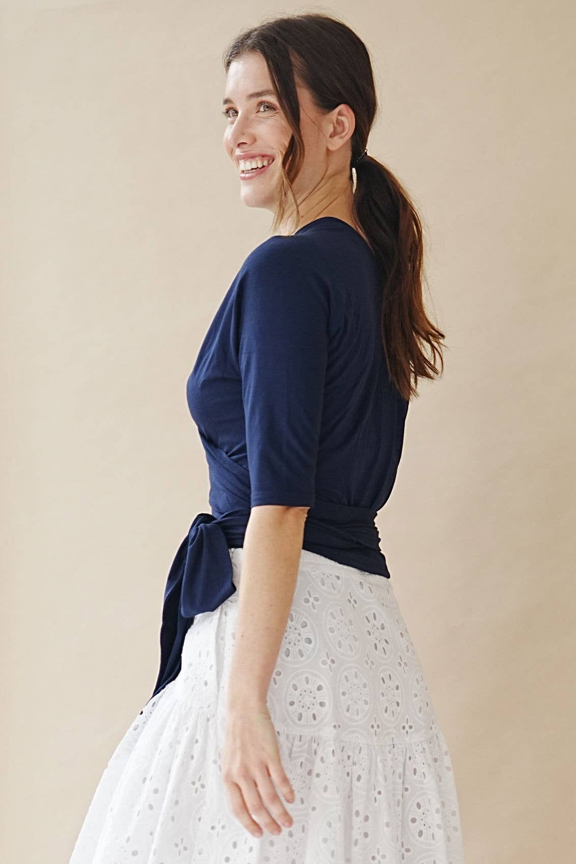 Dark blue wrap top