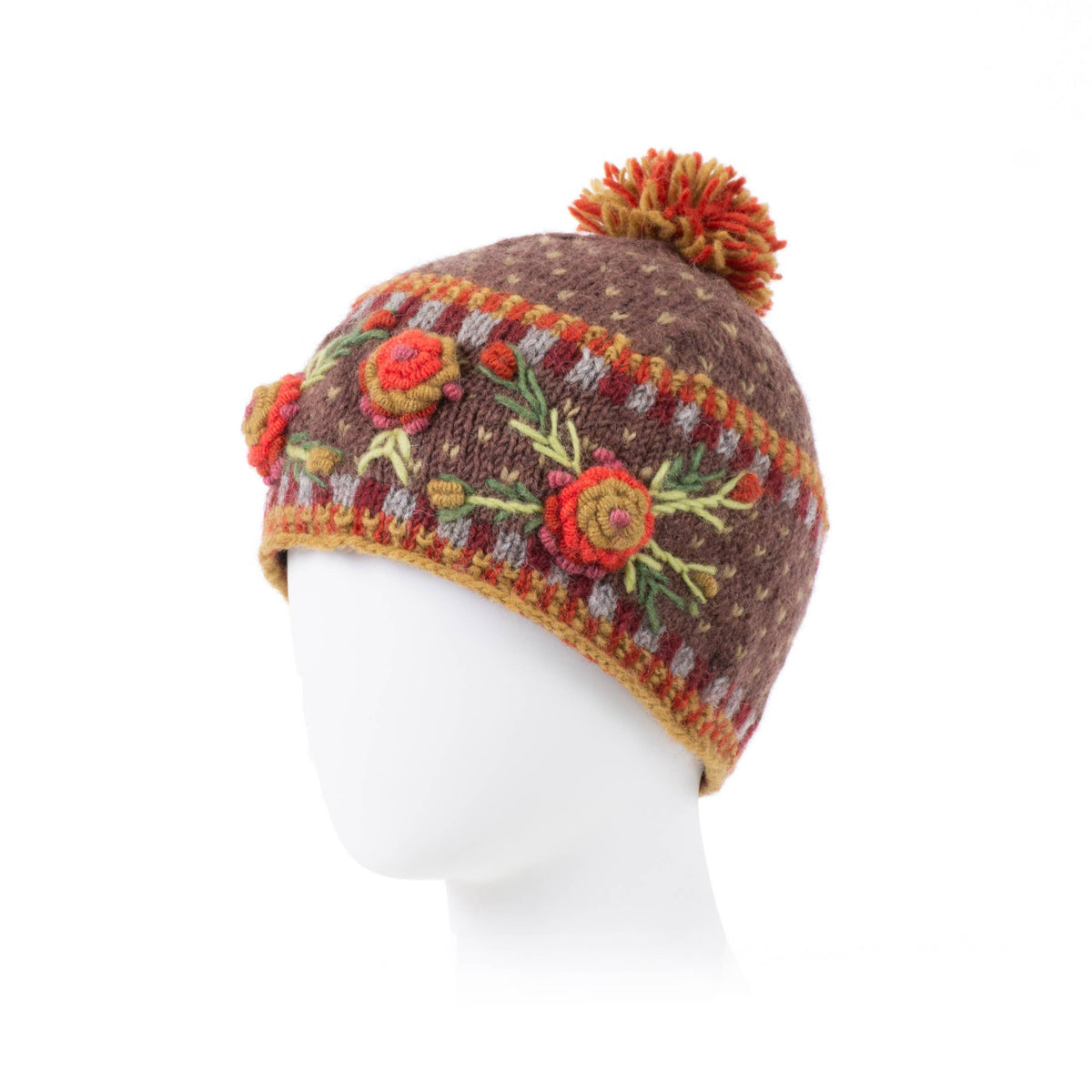 Aubrey Hand Knit Wool Beanie | Embroidered Floral Hat