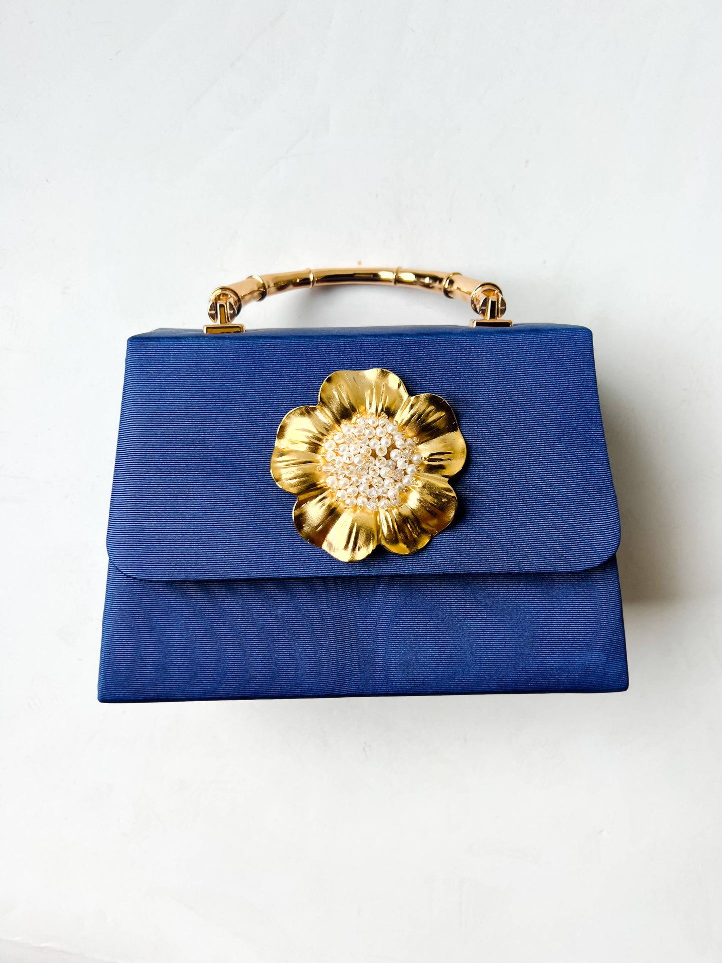 Navy Faille Lulu with Gold Bamboo Handle
