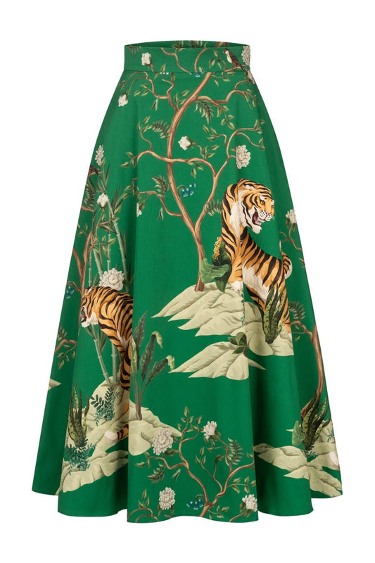 Maxi skirt with tiger print green