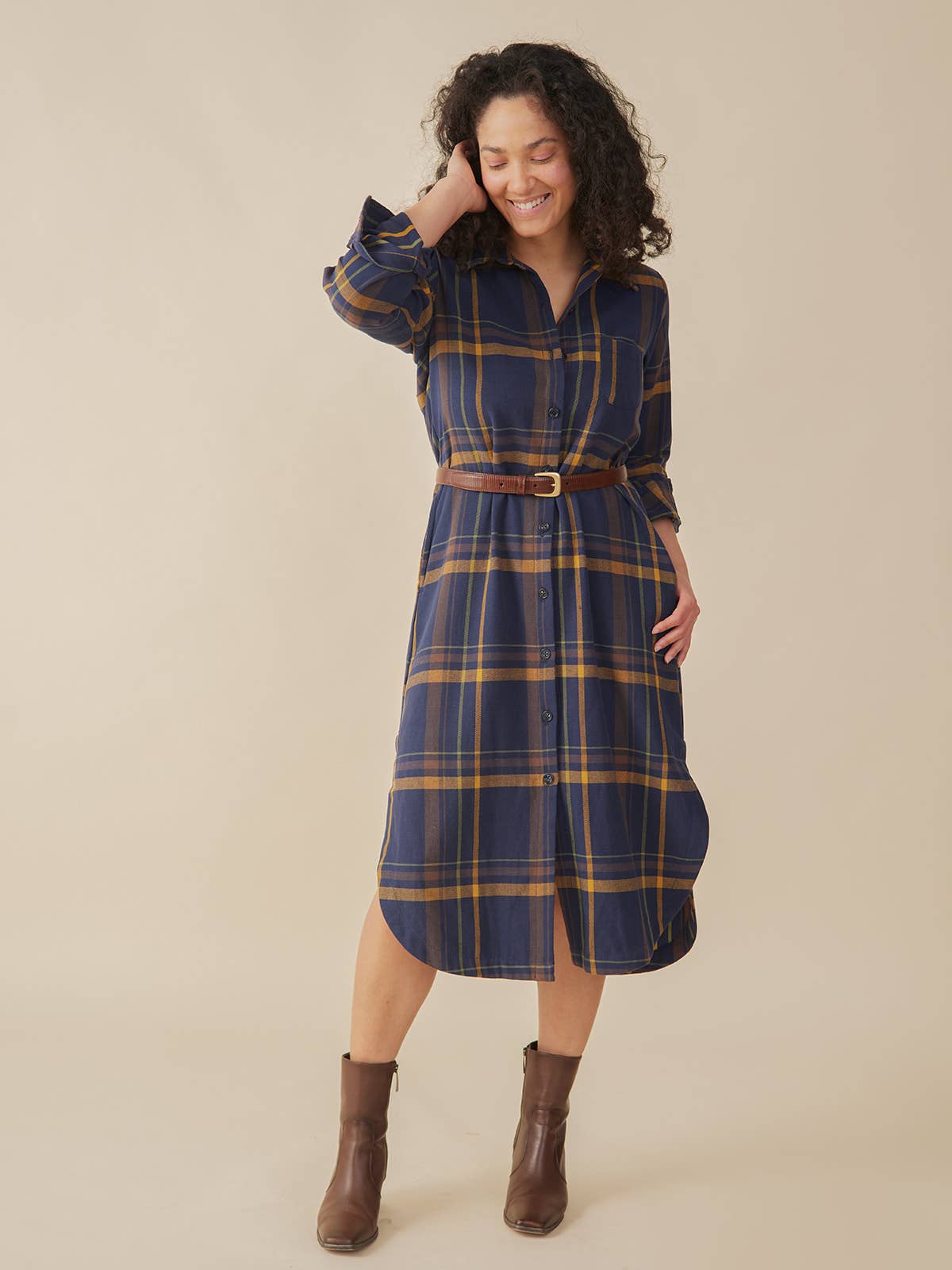 Sutton Shirtdress Navy Yellow Plaid