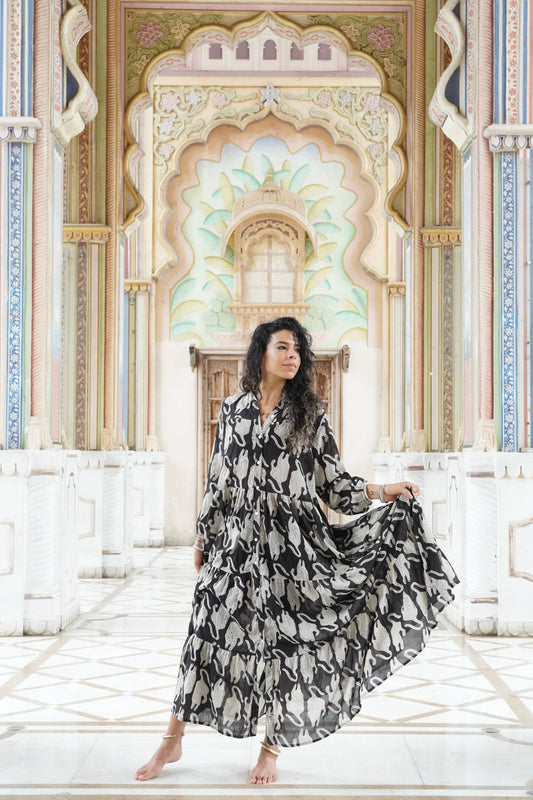 Cotton Venus Maxi Dress ~ Black Tiger
