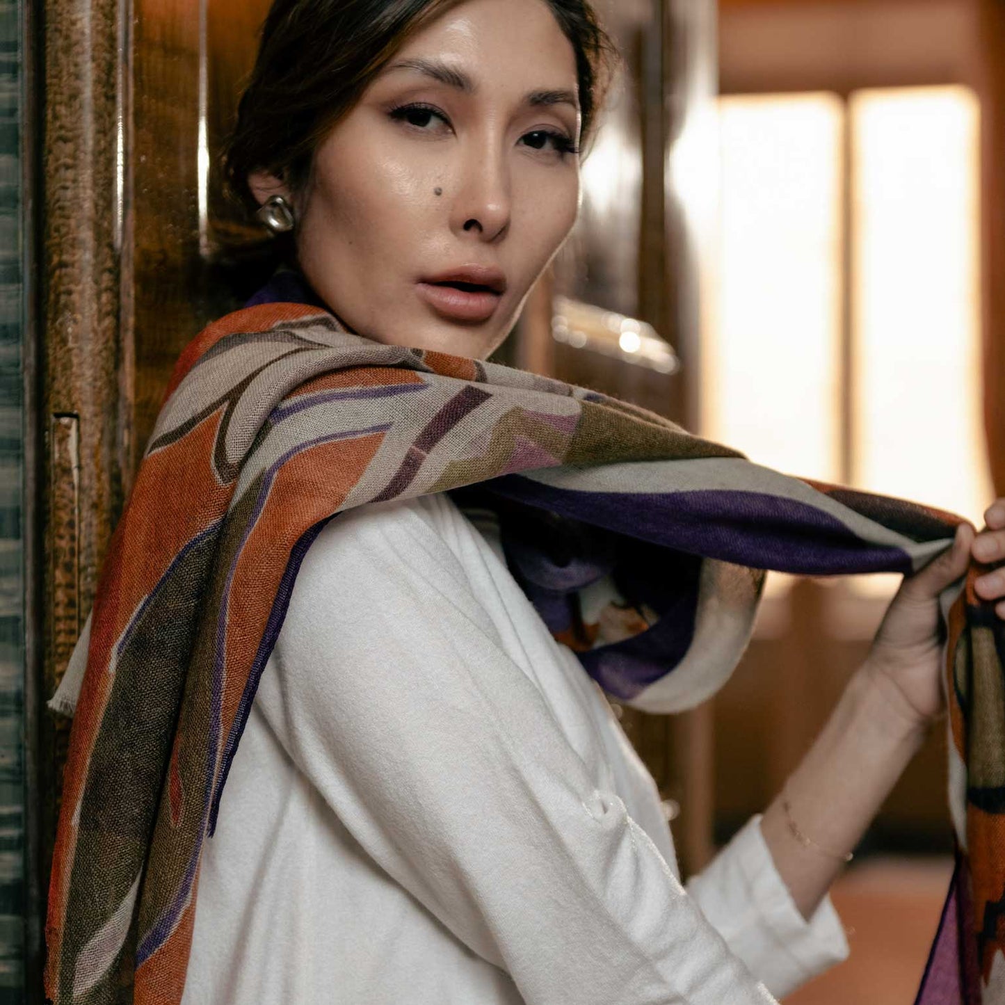 Irene - Wool Scarf - Rust and Purple