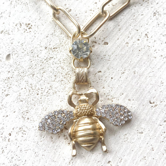 Bee Crystal Necklace Matte Gold Boutique Salon Jewelry