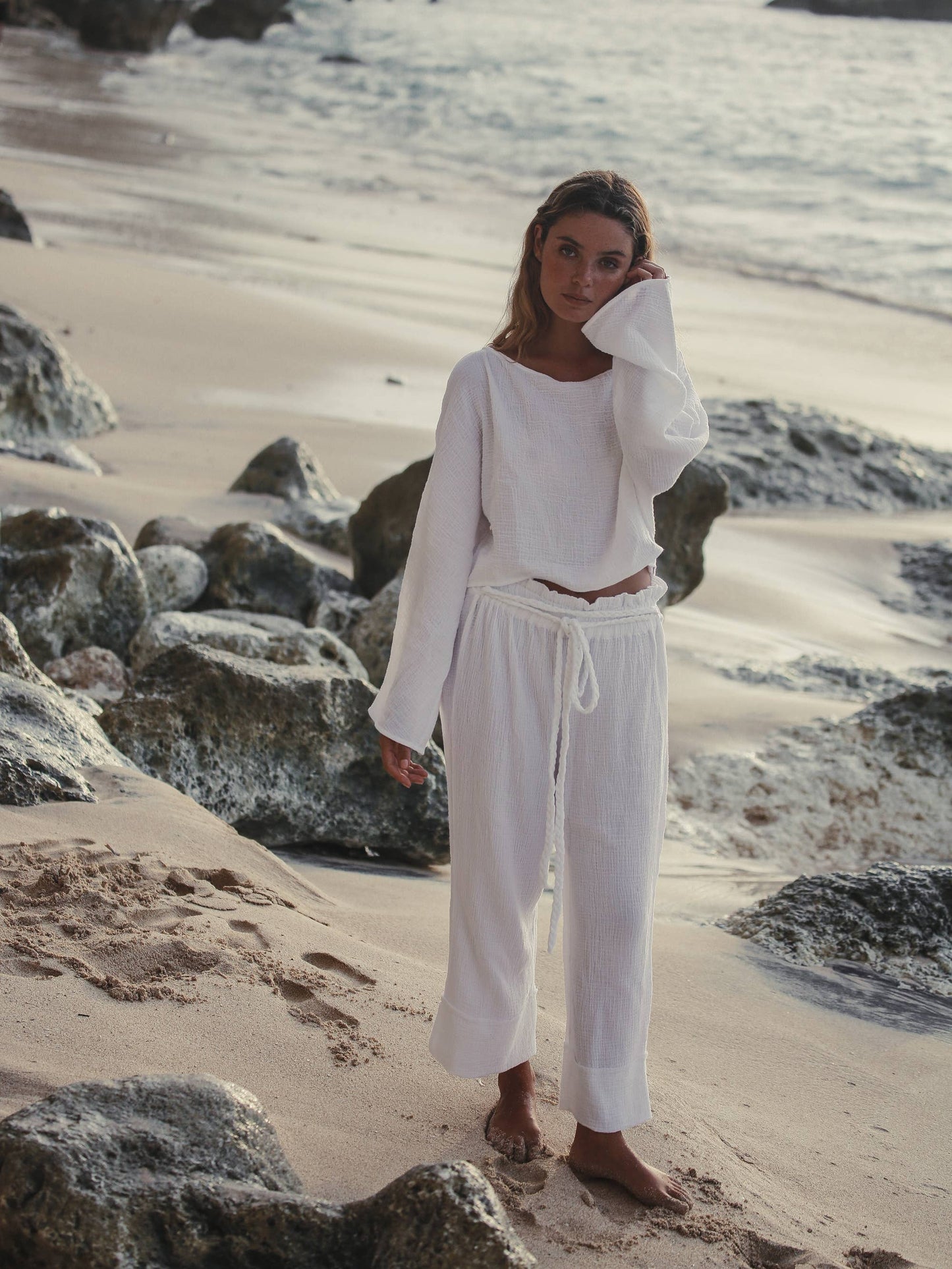 Paloma Paper Bag Pants - White | 100% Turkish Cotton Bohemia