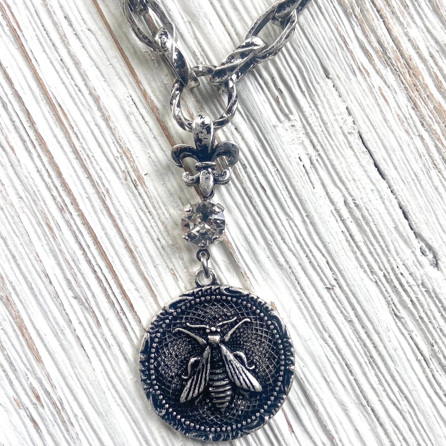 French bee coin necklace modern vintage jewelry boutique 