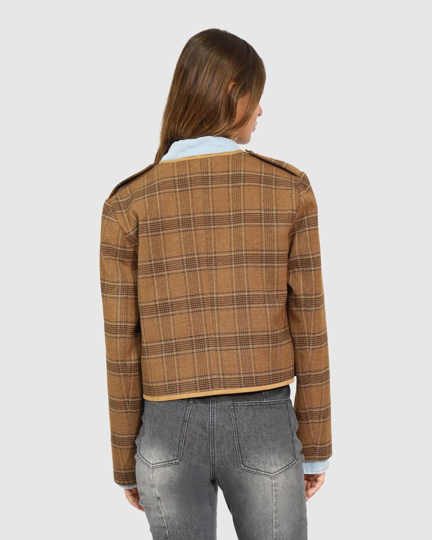 Dynasty Boxy Paisley Jacket - Caramel/Black Check