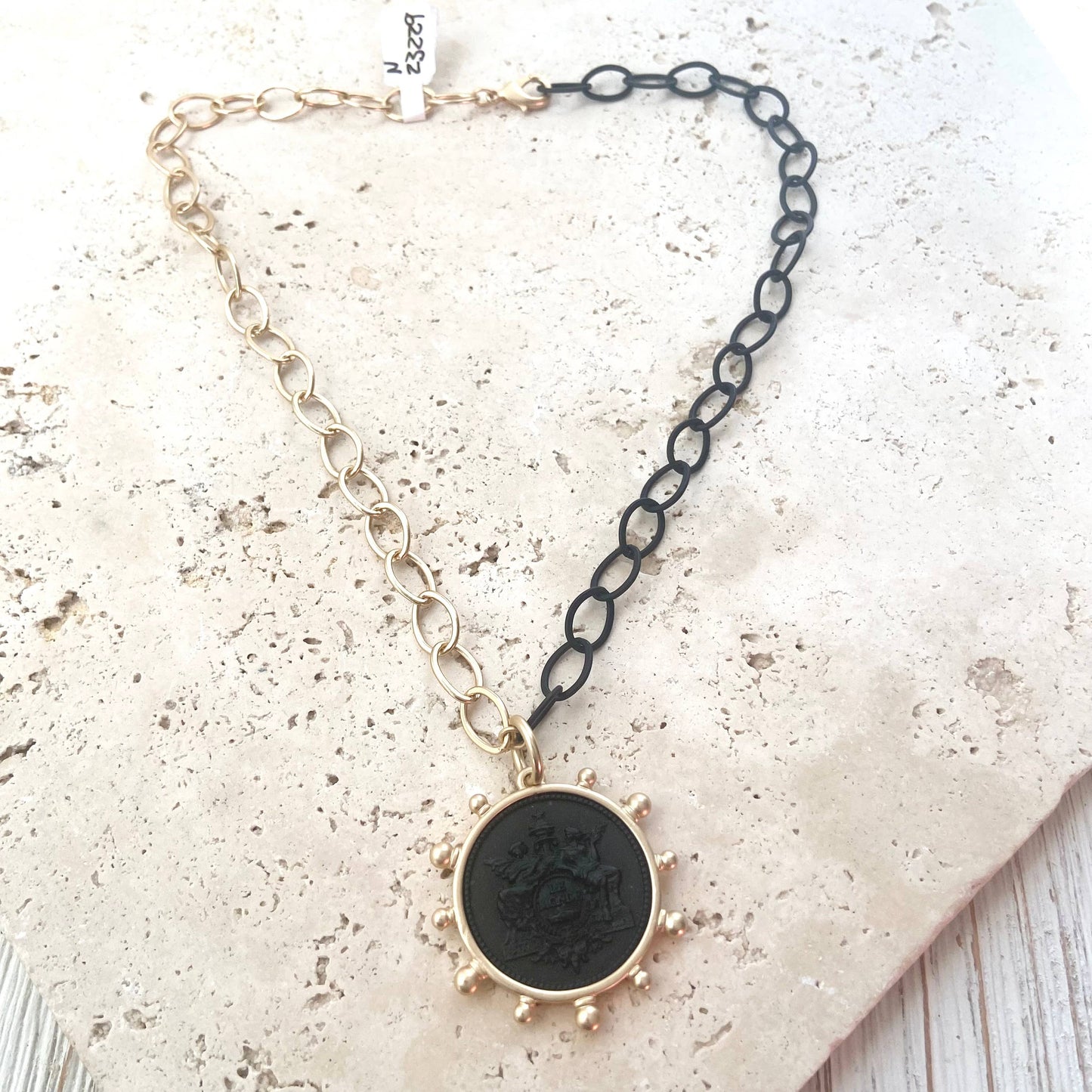 Coin necklace mixed metal jewelry