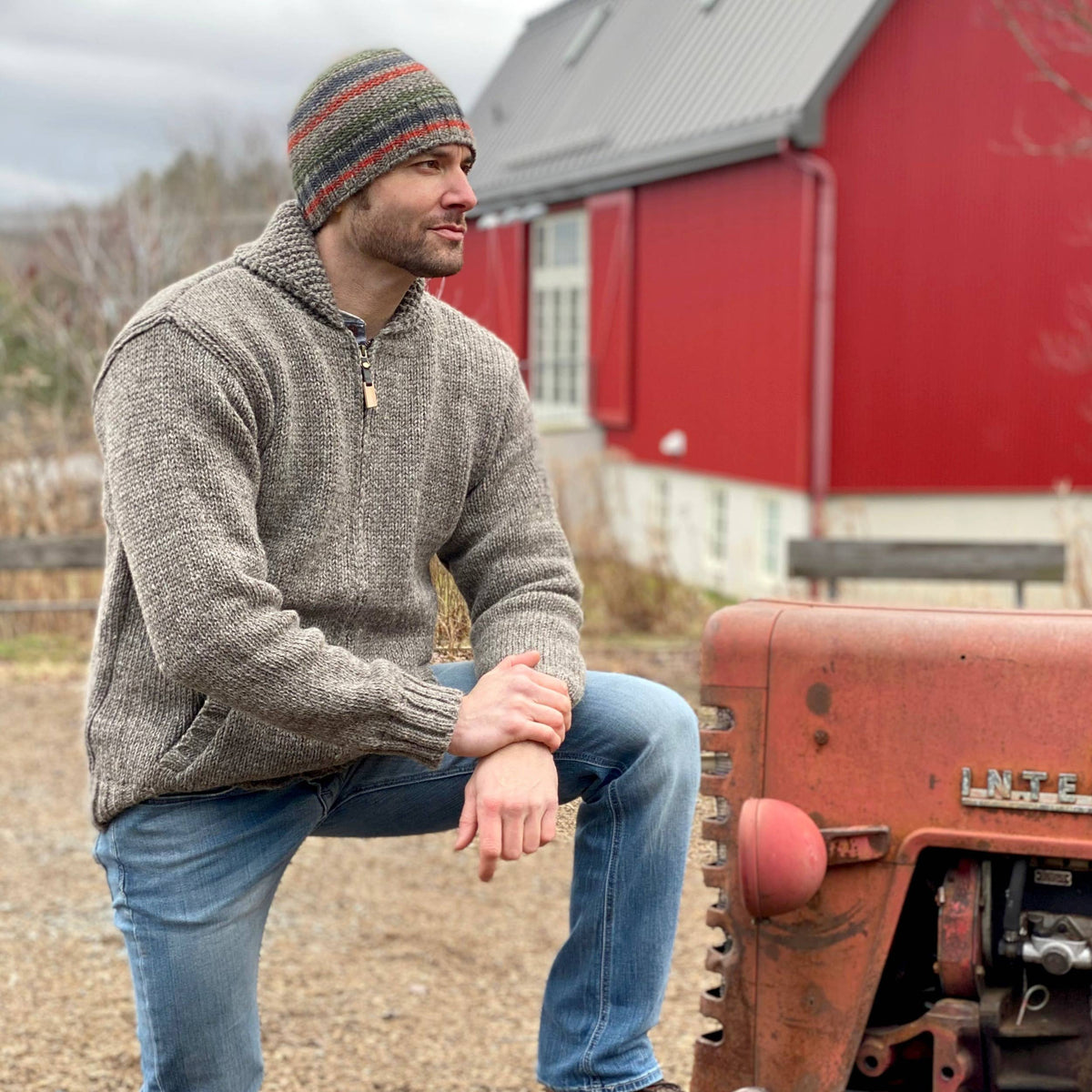 Lodge Hand Crafted Wool Sweater – Shawl Collar Zip Jacket