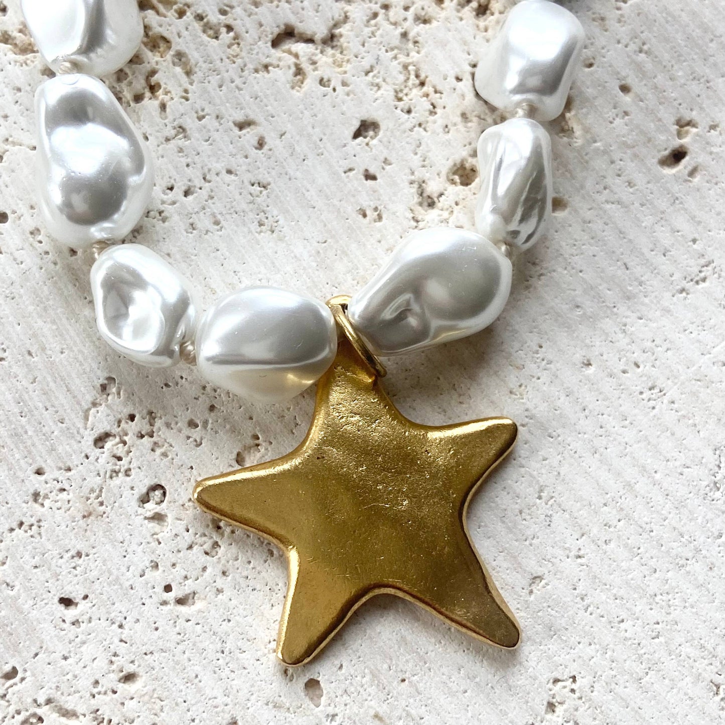 Luxe pearl strand necklace with hand casted heart or star