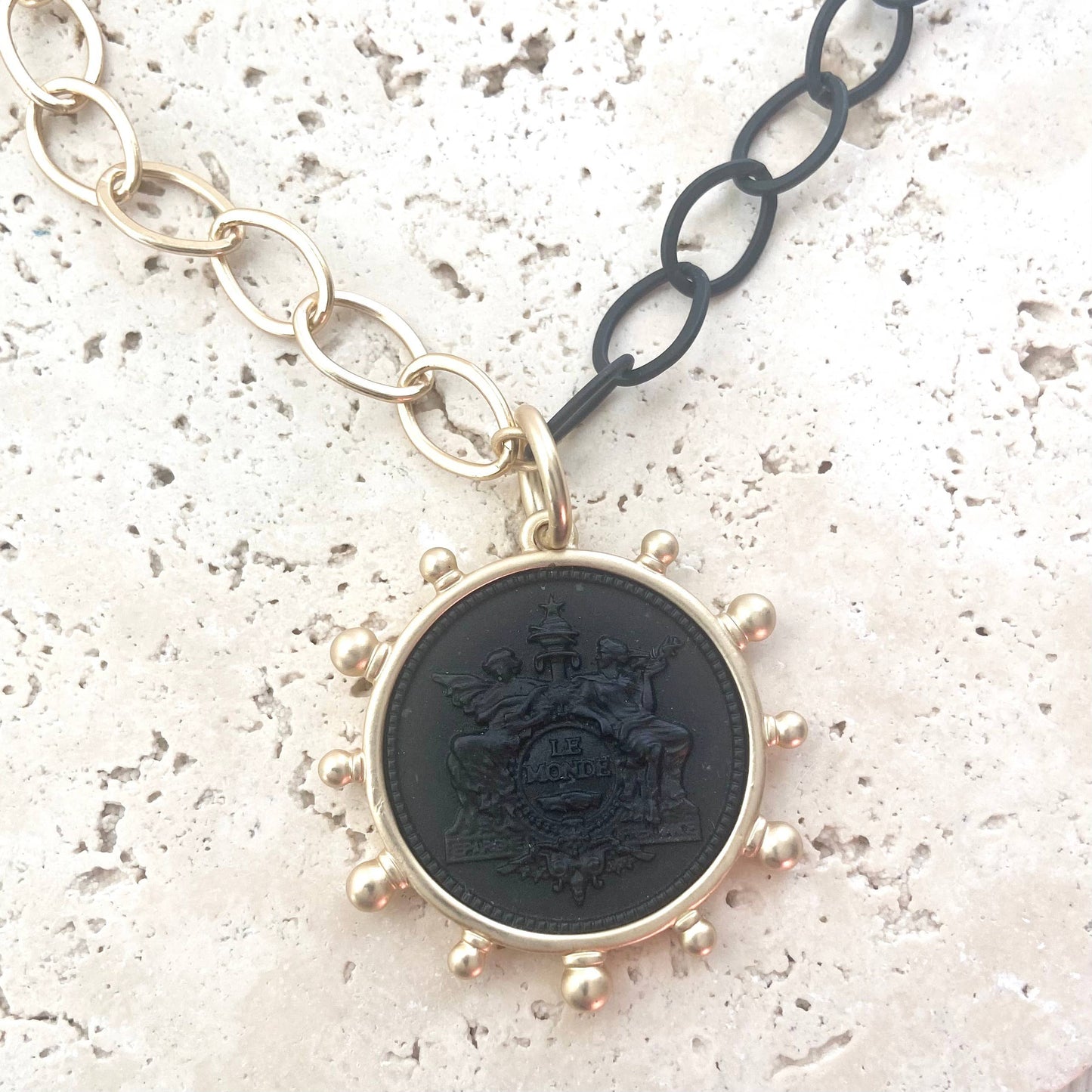 Coin necklace mixed metal jewelry