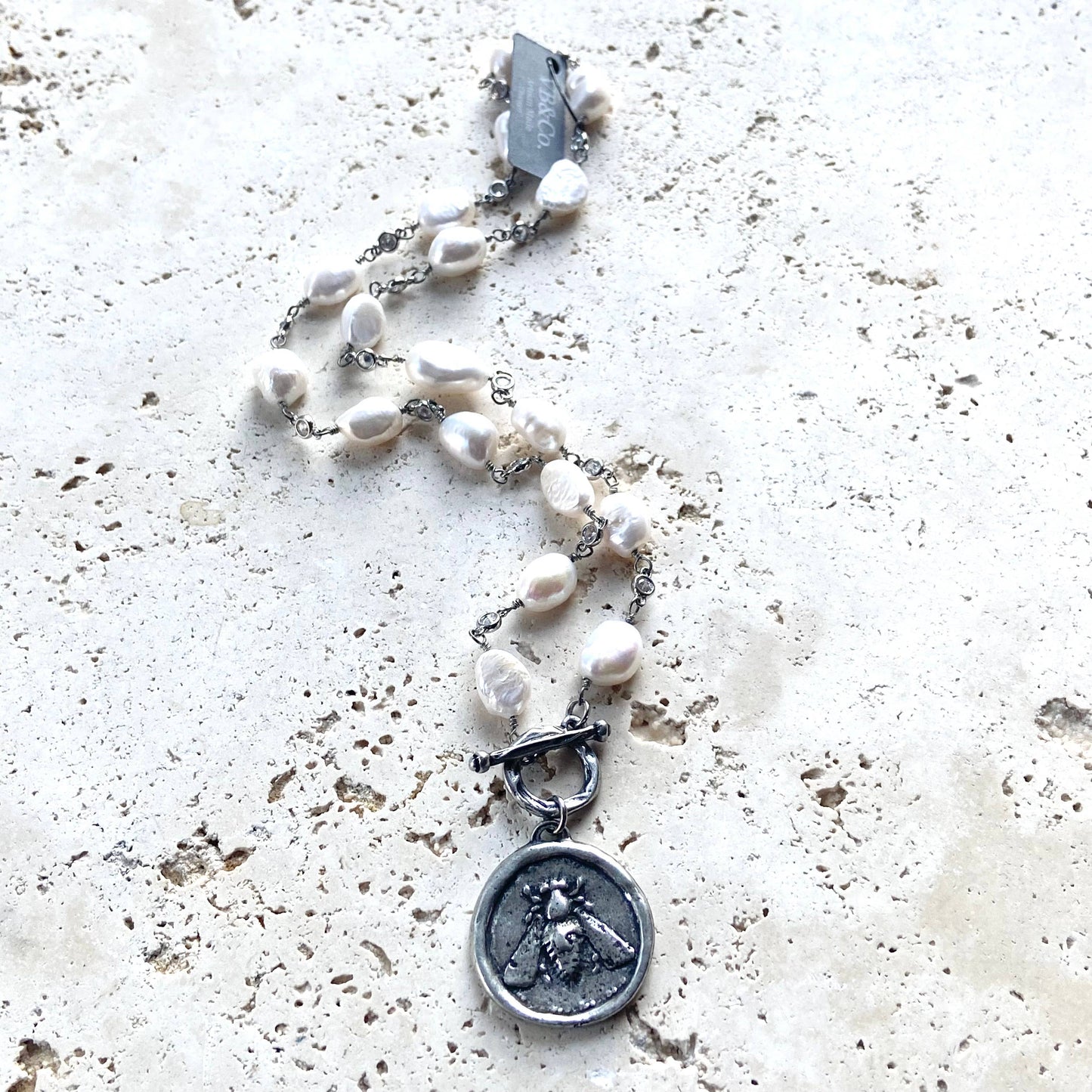 Freshwater, pearl bee, coin, necklace handmade