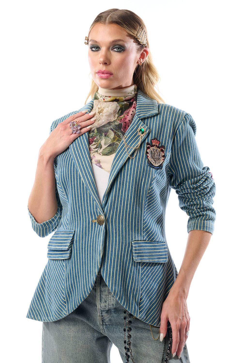 Adela Stripe Denim Blazer