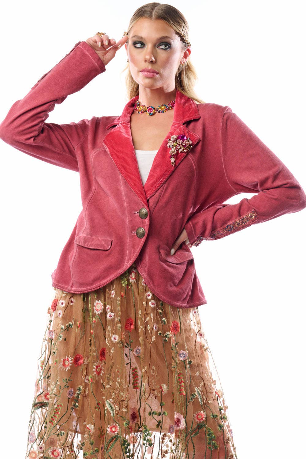 Colonel Red Velvet Jacket | Pinstripe Blazer | French Terry