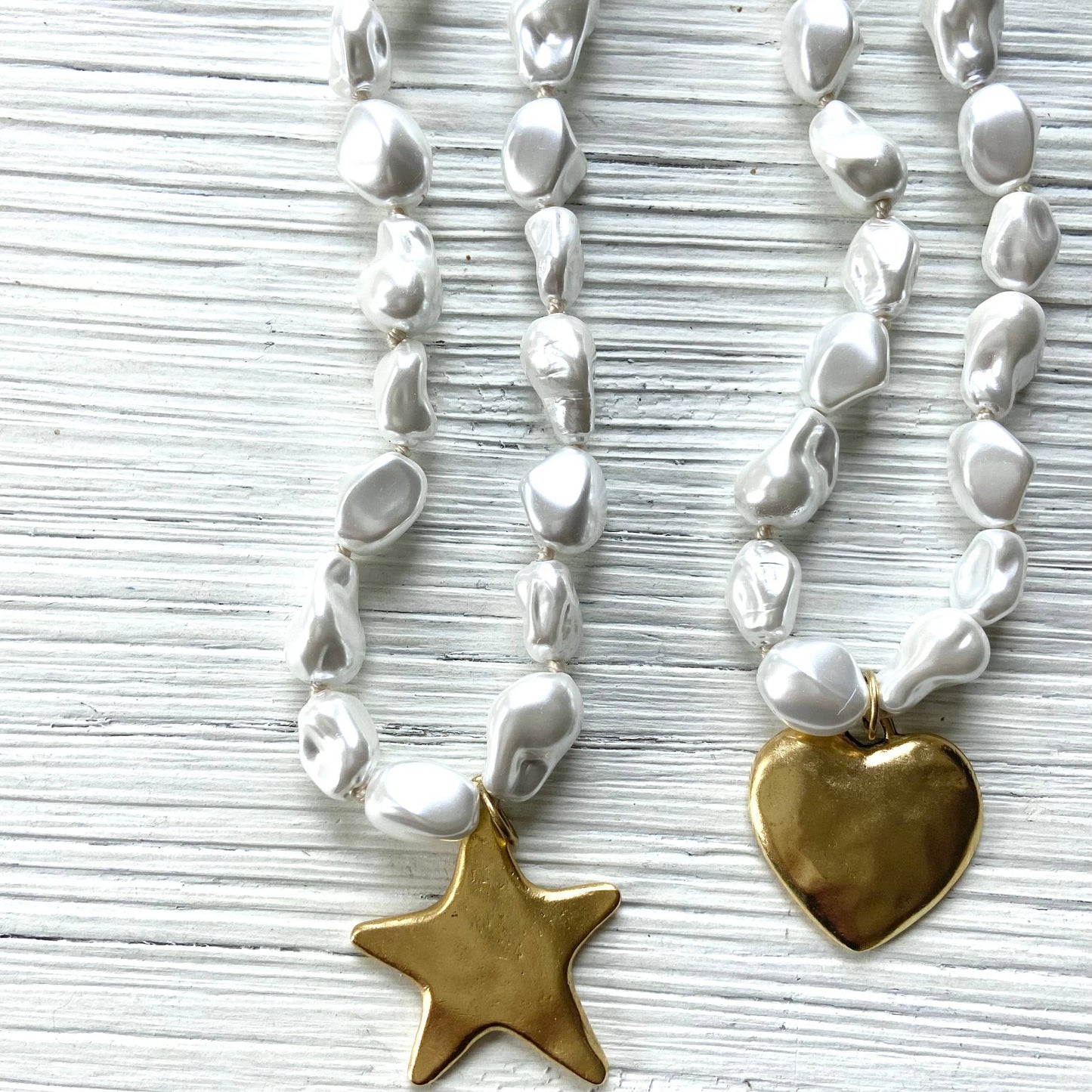 Luxe pearl strand necklace with hand casted heart or star