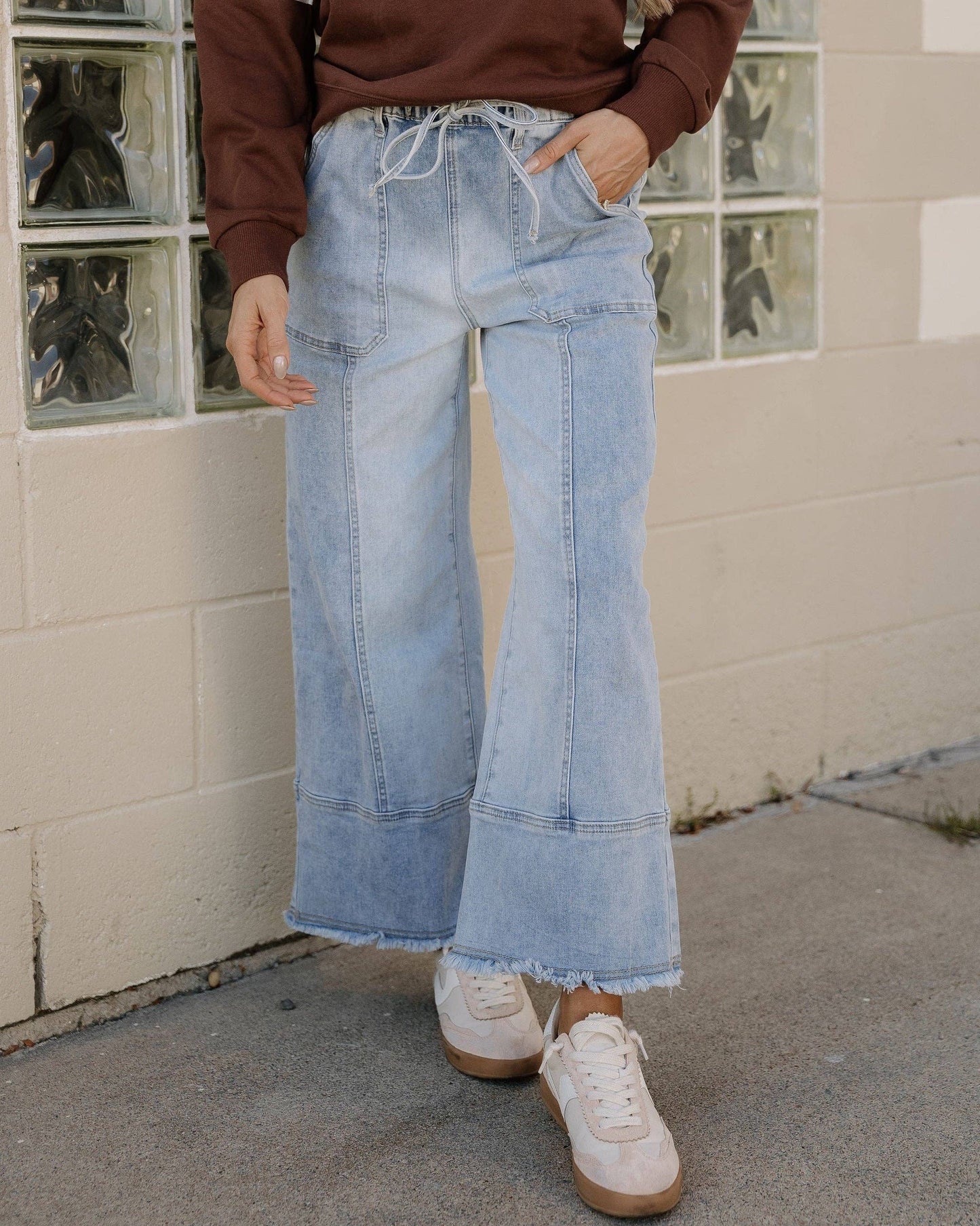 Beau Blue Cropped Jeans | Wide Leg Trousers | Raw Hem Pants
