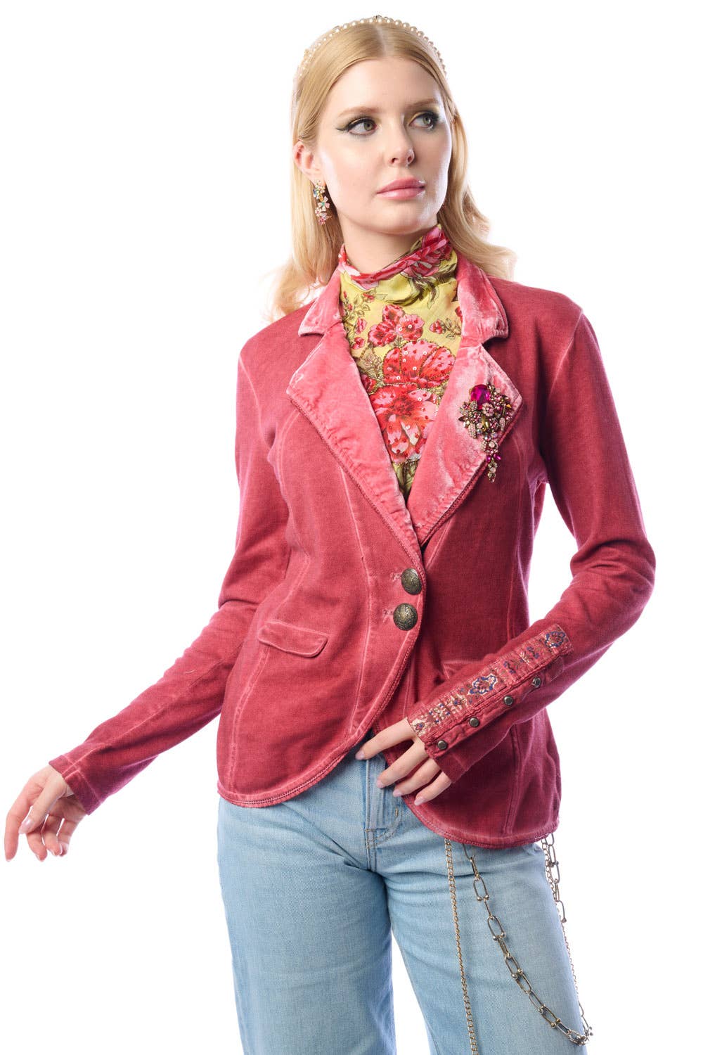 Colonel Red Velvet Jacket | Pinstripe Blazer | French Terry