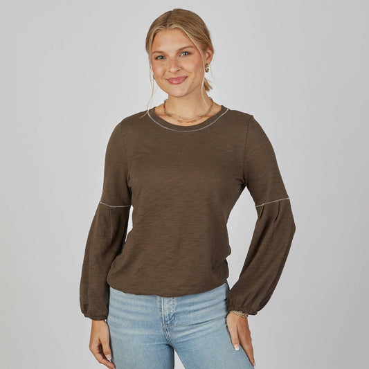English Popover Top in Espresso Brown - Long Sleeve