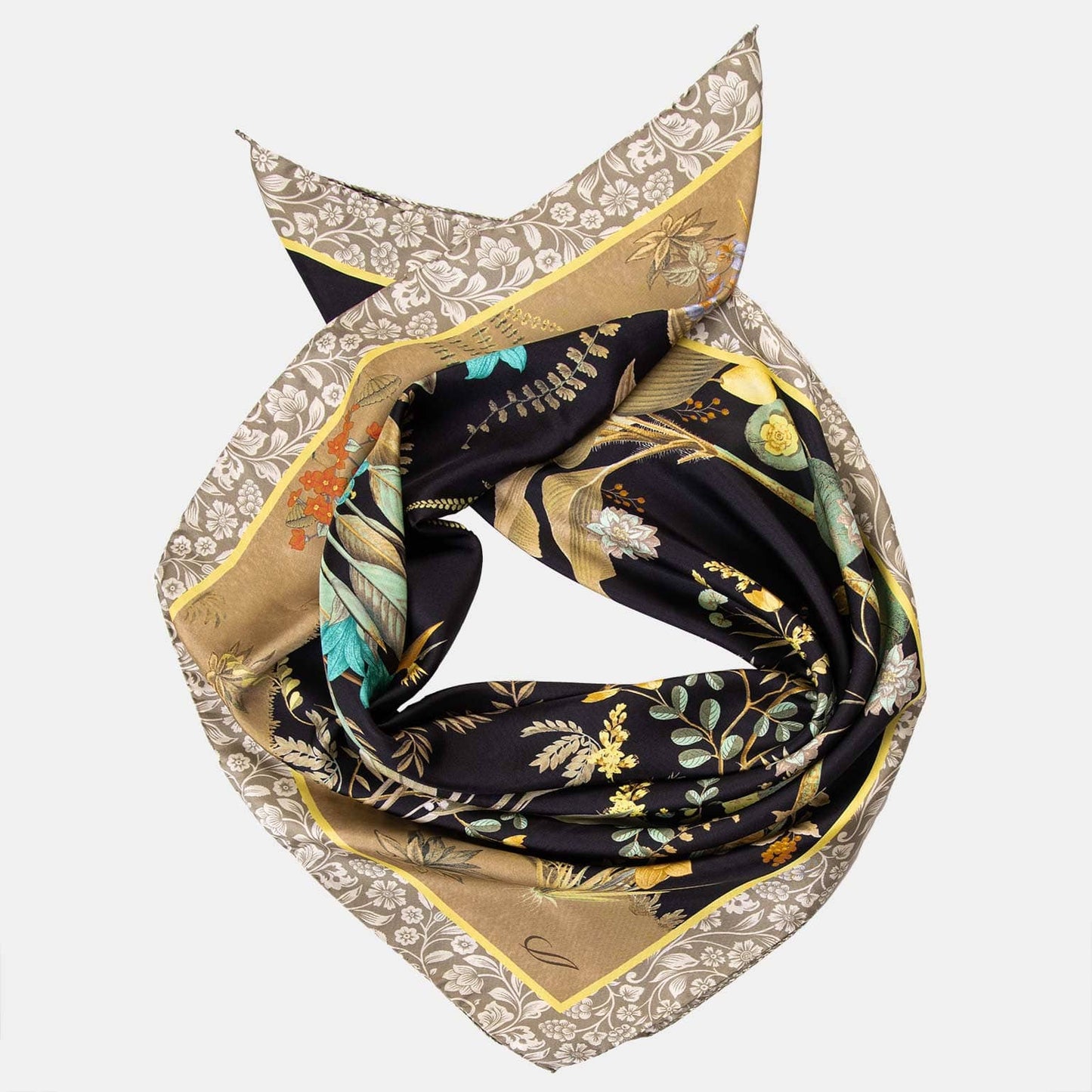 Fantasia - Hand Rolled Silk Foulard - Black