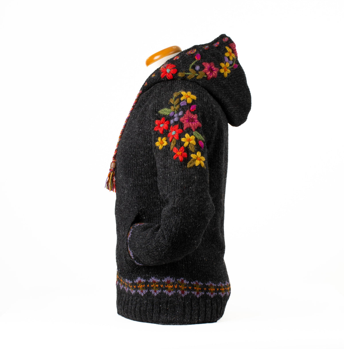 Wildflower Wool Zip Hoodie Sweater – Embroidered Knit Jacket