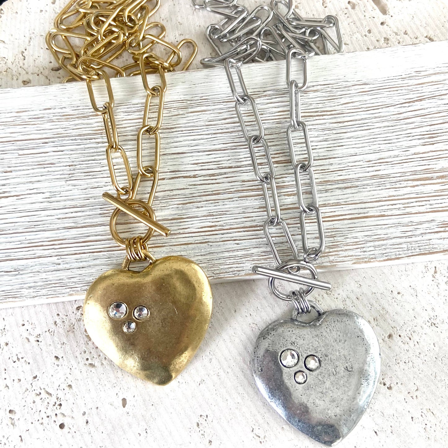 Large hammered heart with crystals statement necklace 2025