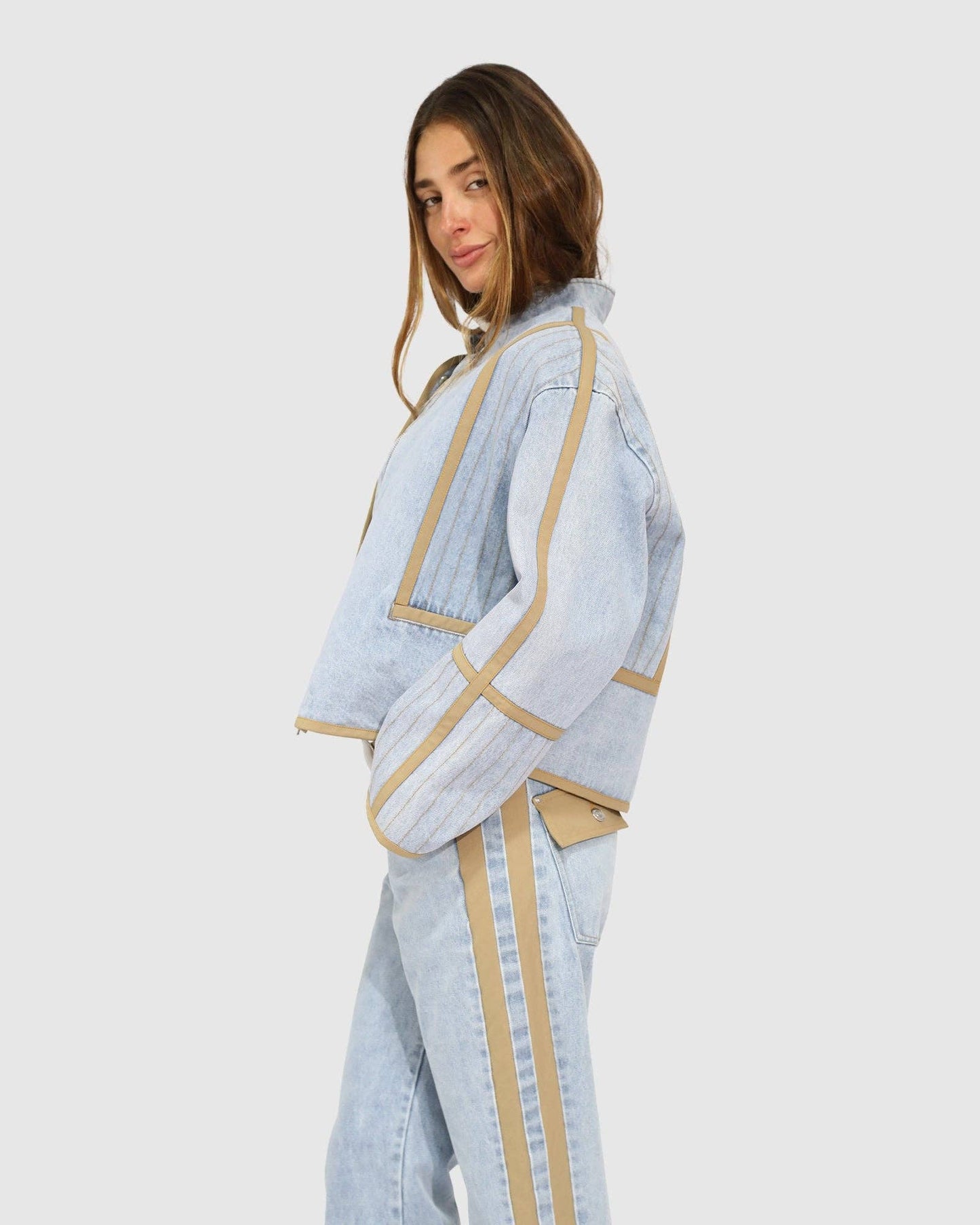 Free And Forward Quilted Denim Jacket - Light Denim Wash