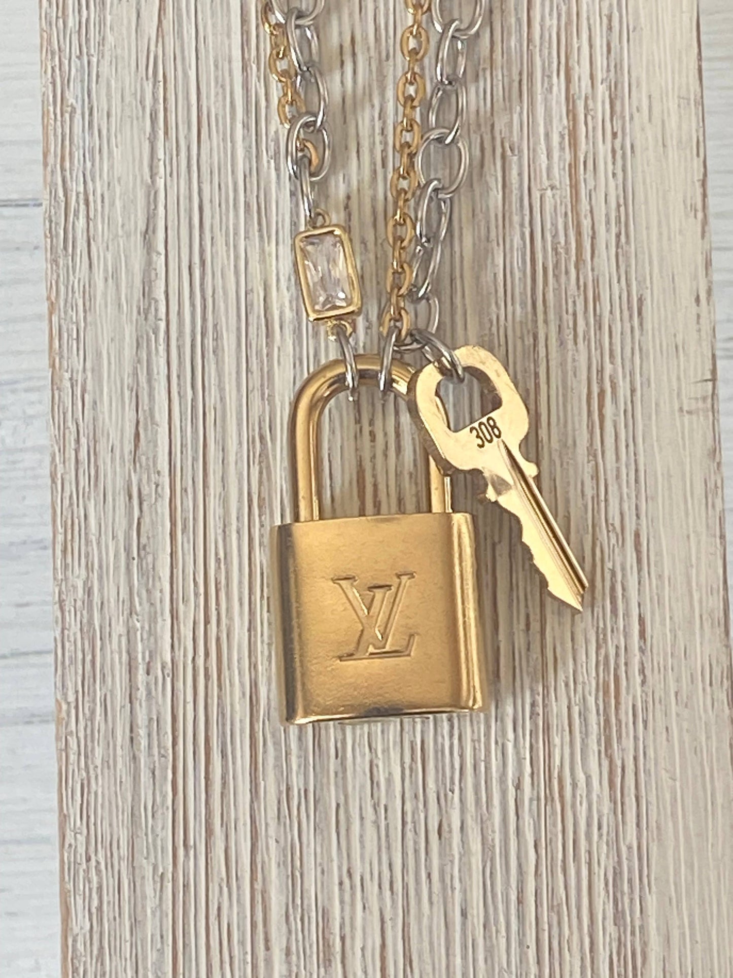 Louis Vuitton - lock necklace repurposed upcycled LV