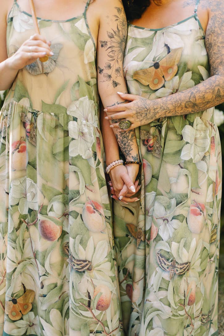 Fleur De Soleil Bohéme Long Maxi Slip Dress w/ Florals