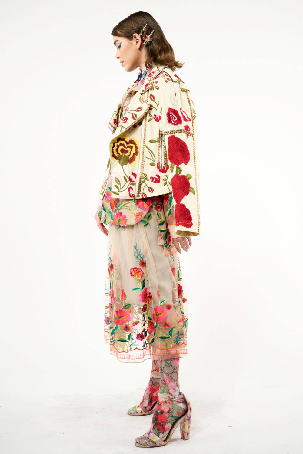 Carmen Embroidered Denim Motorcycle Jacket