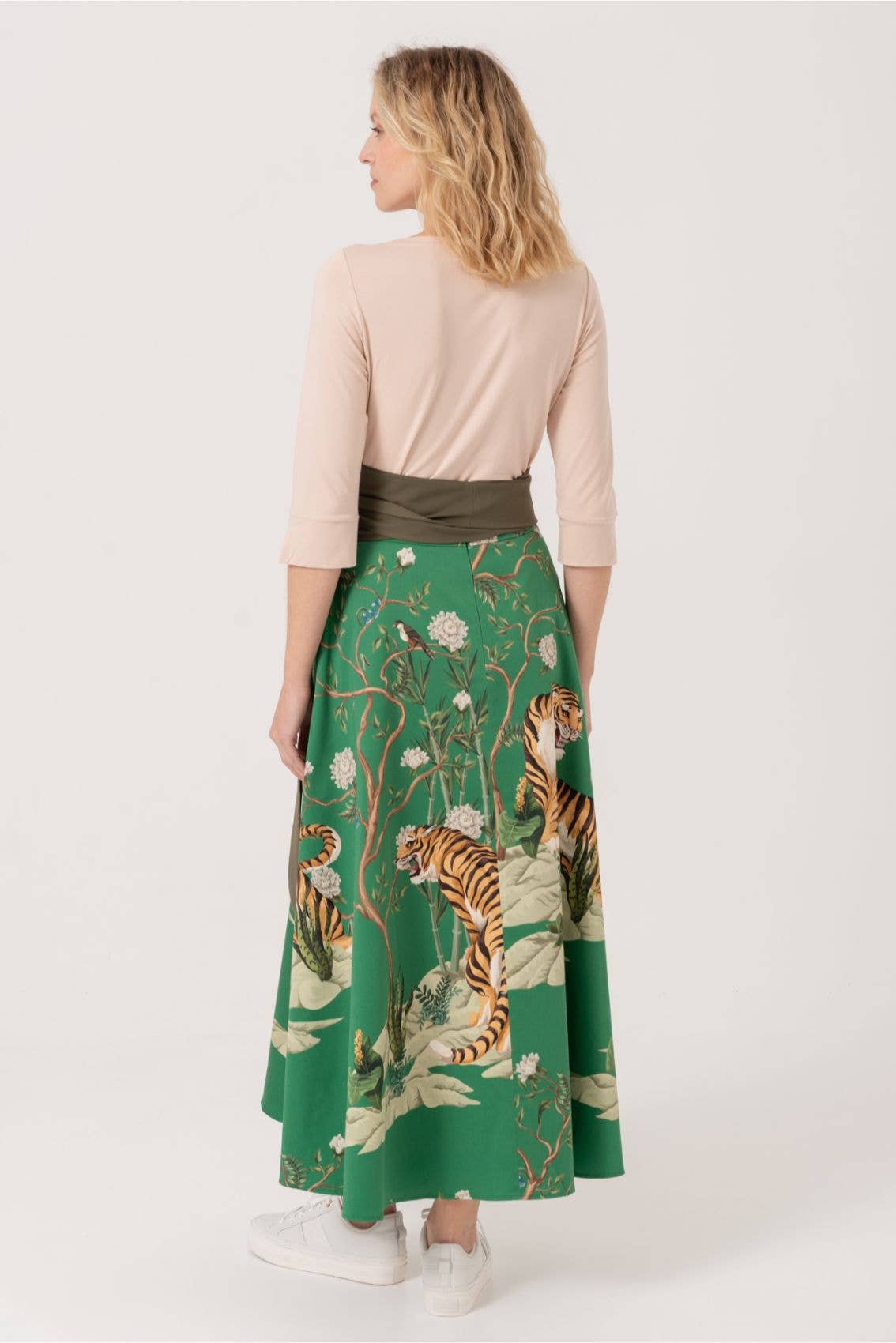 Maxi skirt with tiger print green