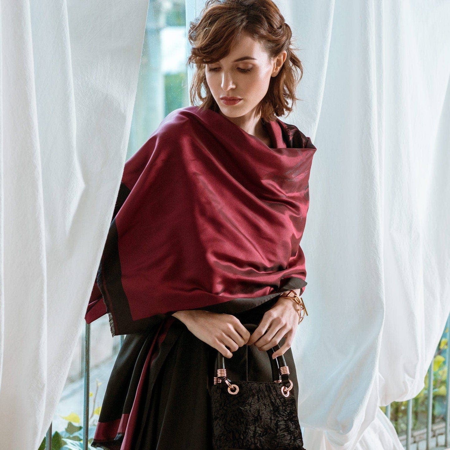 Fortuna - Silk Scarf/Shawl - Ruby Red