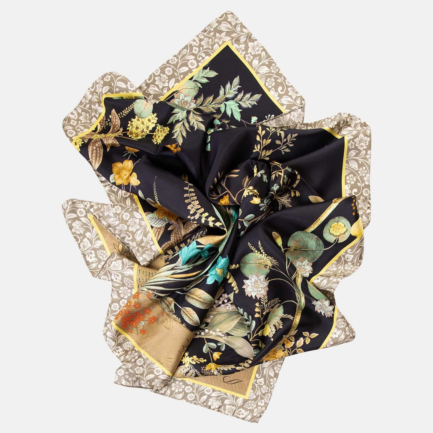 Fantasia - Hand Rolled Silk Foulard - Black