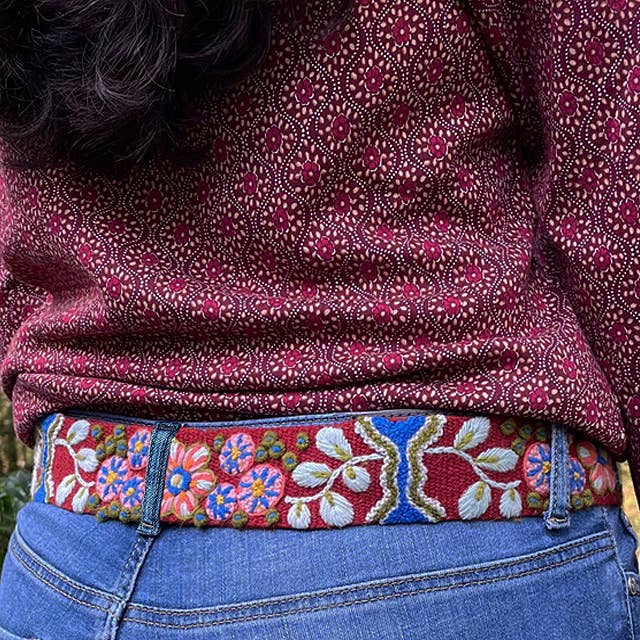 Spice Island Floral Embroidered Wool Belt