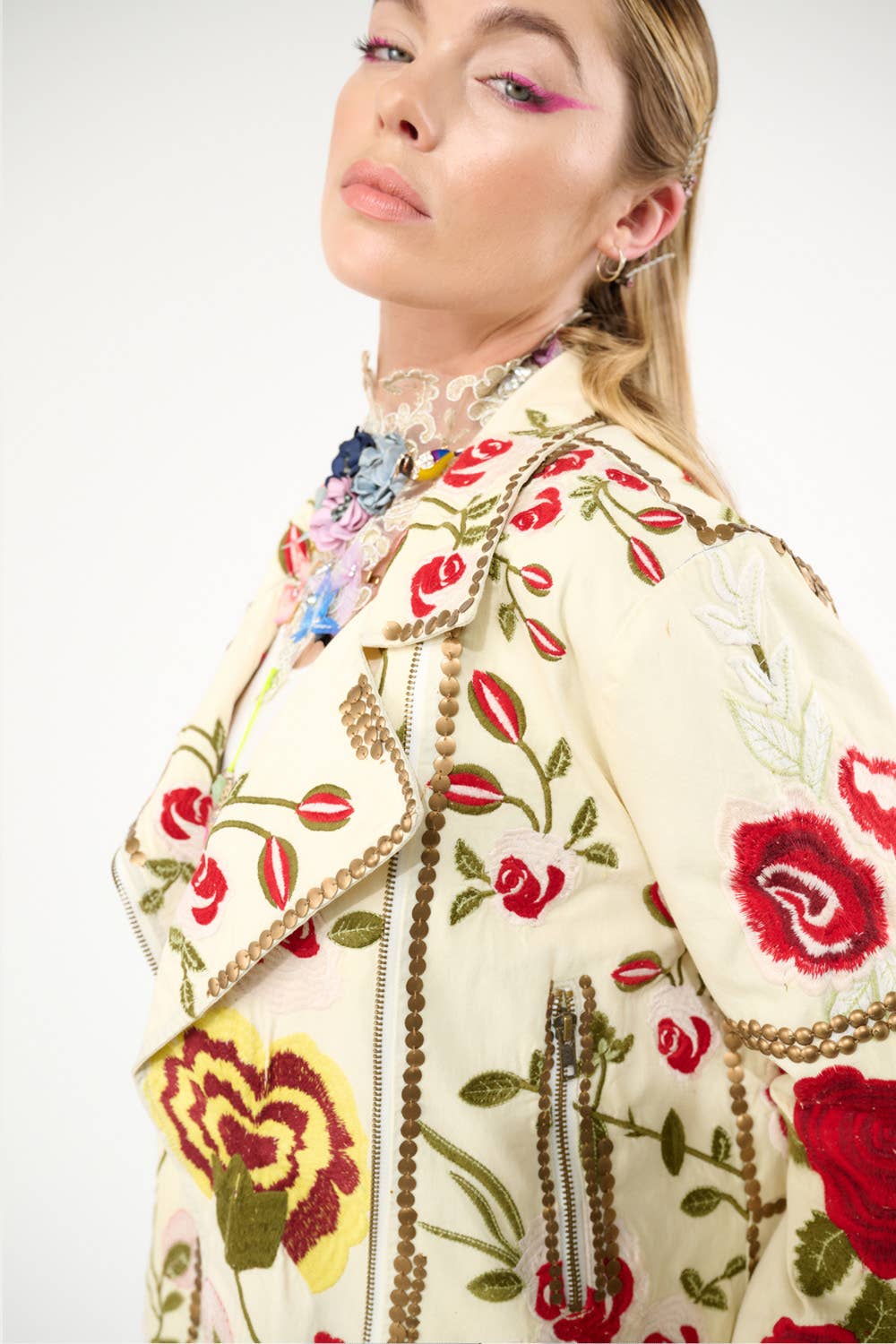Carmen Embroidered Denim Motorcycle Jacket