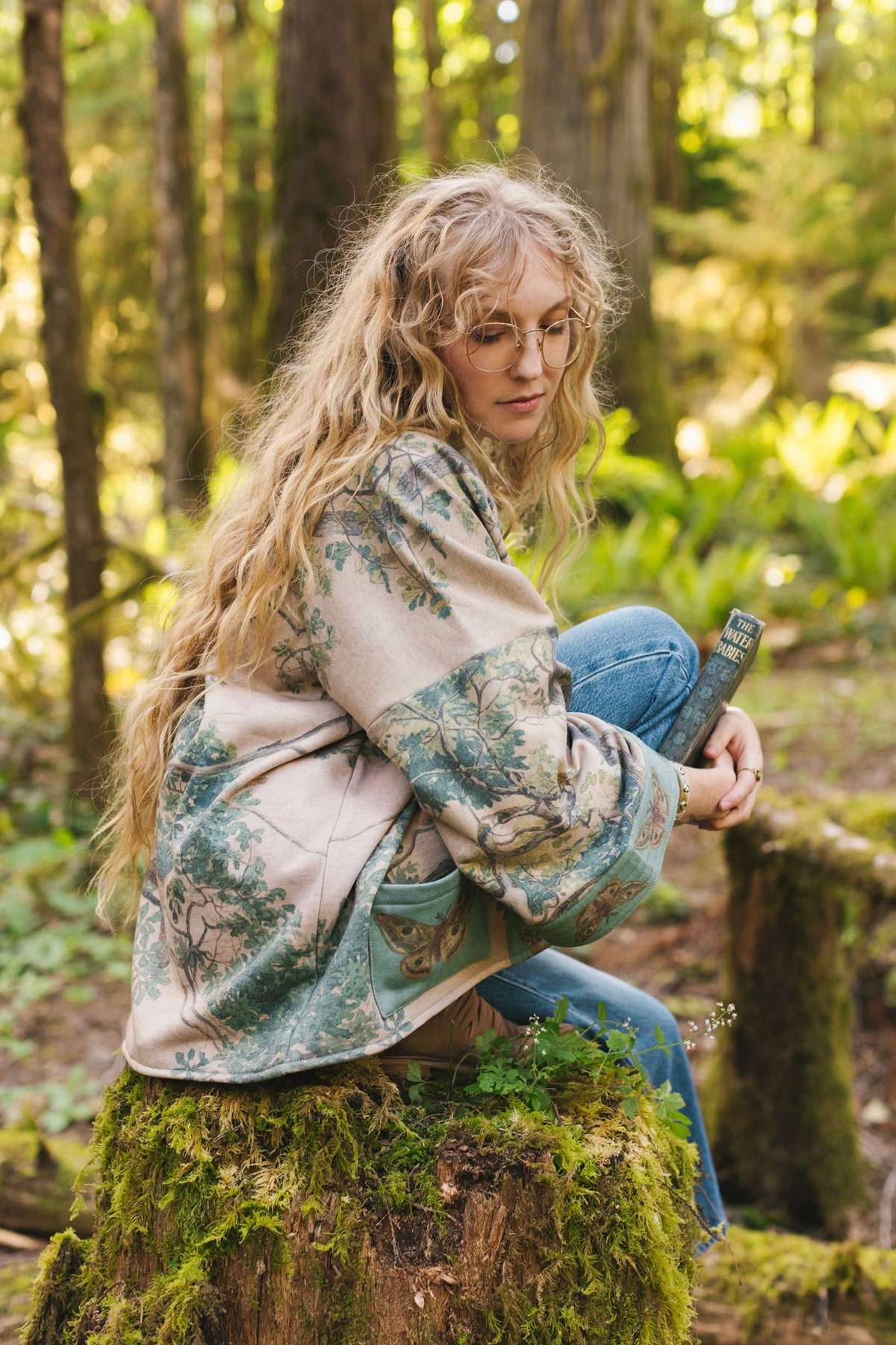 Earth & Sky Fleece Cottage Cardigan Kimono Jacket w/Trees