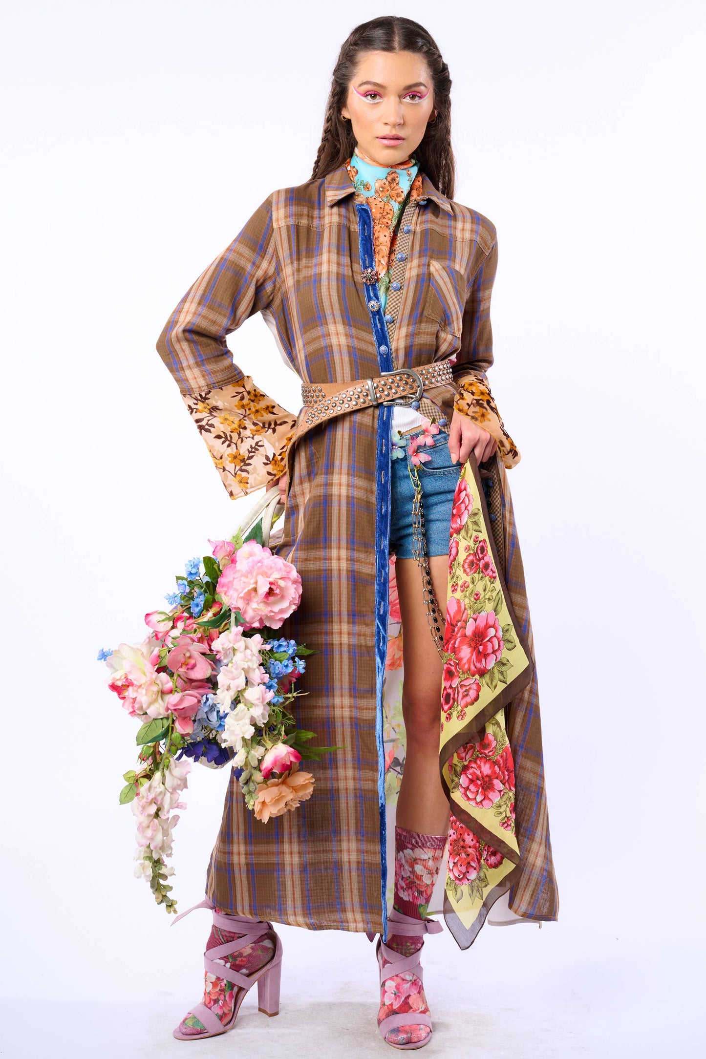 Anna Button Up Shirt Dress | Plaid Maxi | Peacock Print