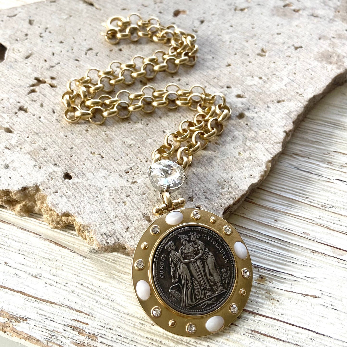 Three graces coin necklace Greece women friend sister gift