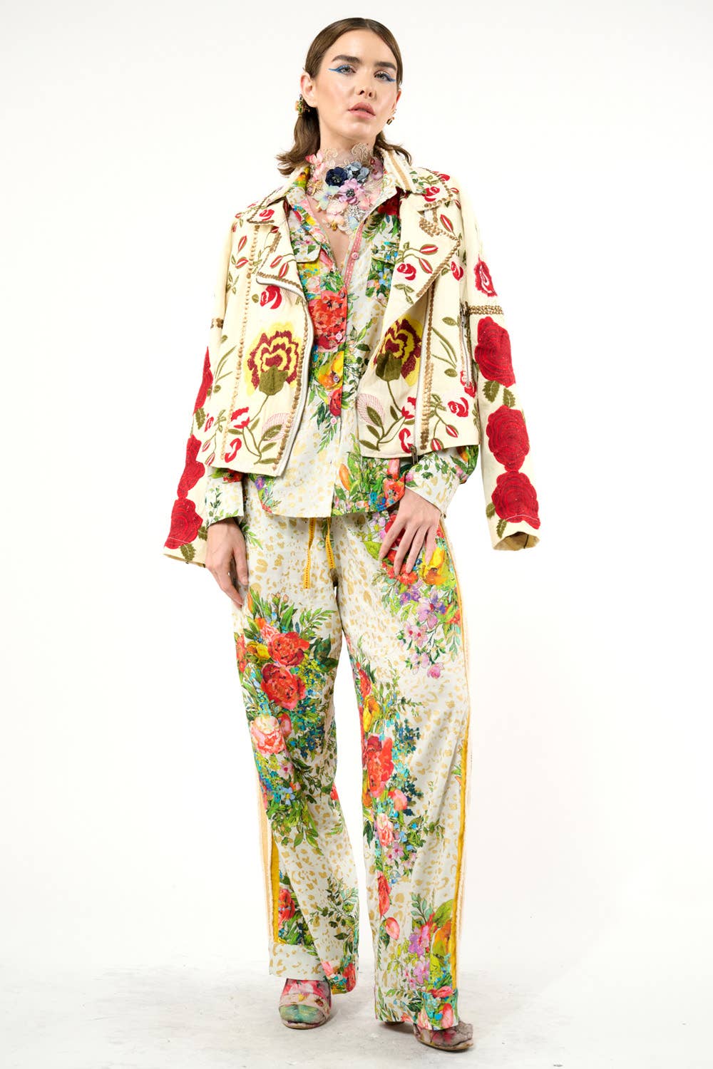 Carmen Embroidered Denim Motorcycle Jacket