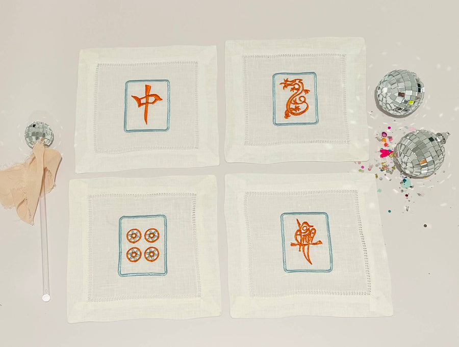 Mahjong Tile  Embroidered Cocktail Napkins