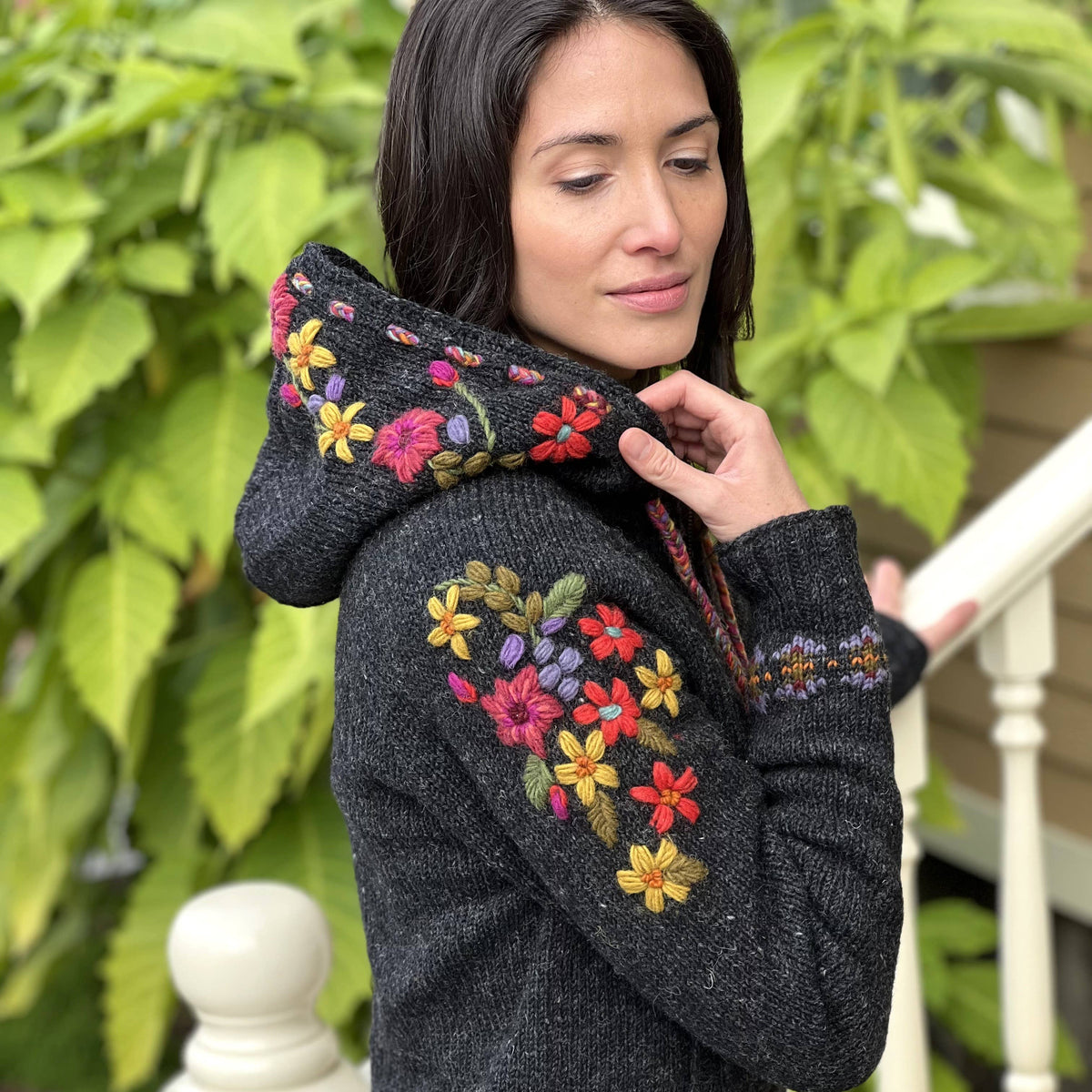 Wildflower Wool Zip Hoodie Sweater – Embroidered Knit Jacket