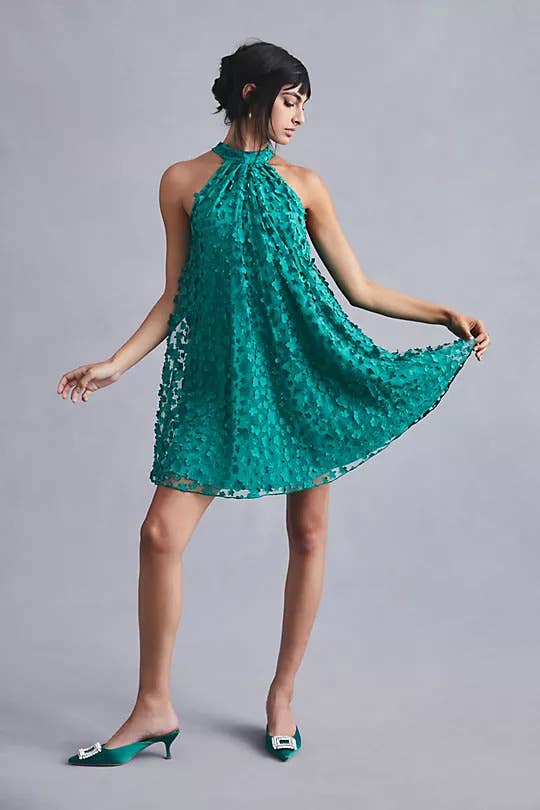 Halter Swing Mini Dress - Seaglass Petal