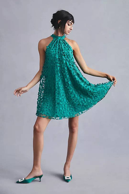 Halter Swing Mini Dress - Seaglass Petal