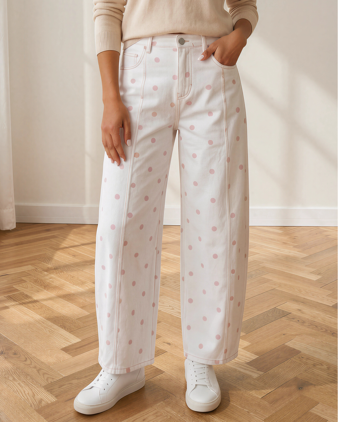 Dallas Polka Dot Barrel Jeans | High Rise Denim